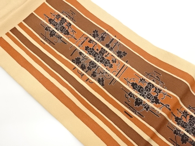 縮緬地縞に華紋模様名古屋帯